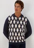 Navy Argyle Zip Up Polo Shirt - S Image 1