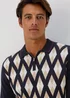 Navy Argyle Zip Up Polo Shirt - S Image 3