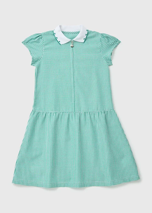 Girls Green Gingham Knit Collar School Dress (4-14yrs) - Age 3 Years Image 1