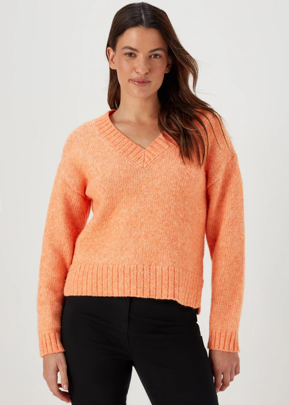 Orange V Neck Brushed Jumper - XS Image 1