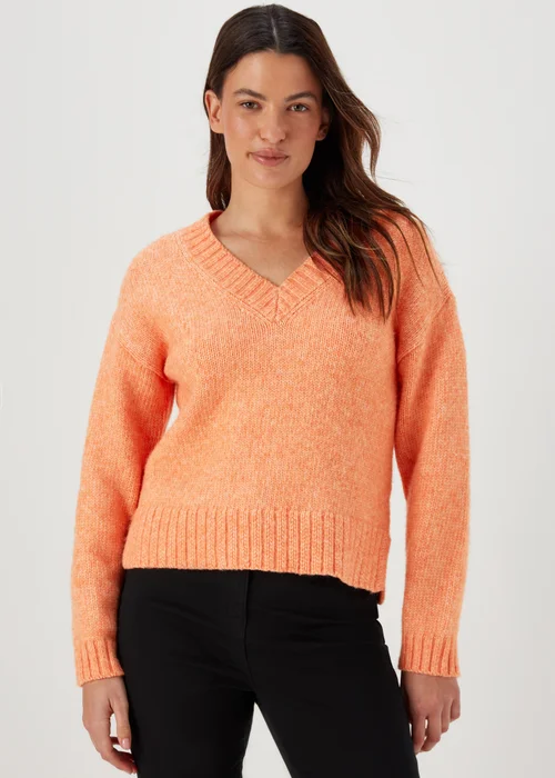 Orange V Neck Brushed Jumper - XS Image 1