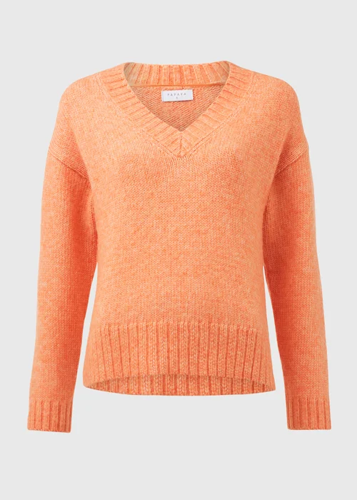 Orange V Neck Brushed Jumper - XS Image 5