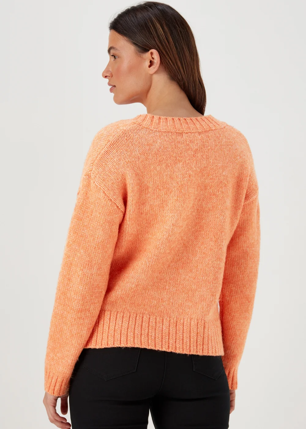 Orange V Neck Brushed Jumper - XS Image 2