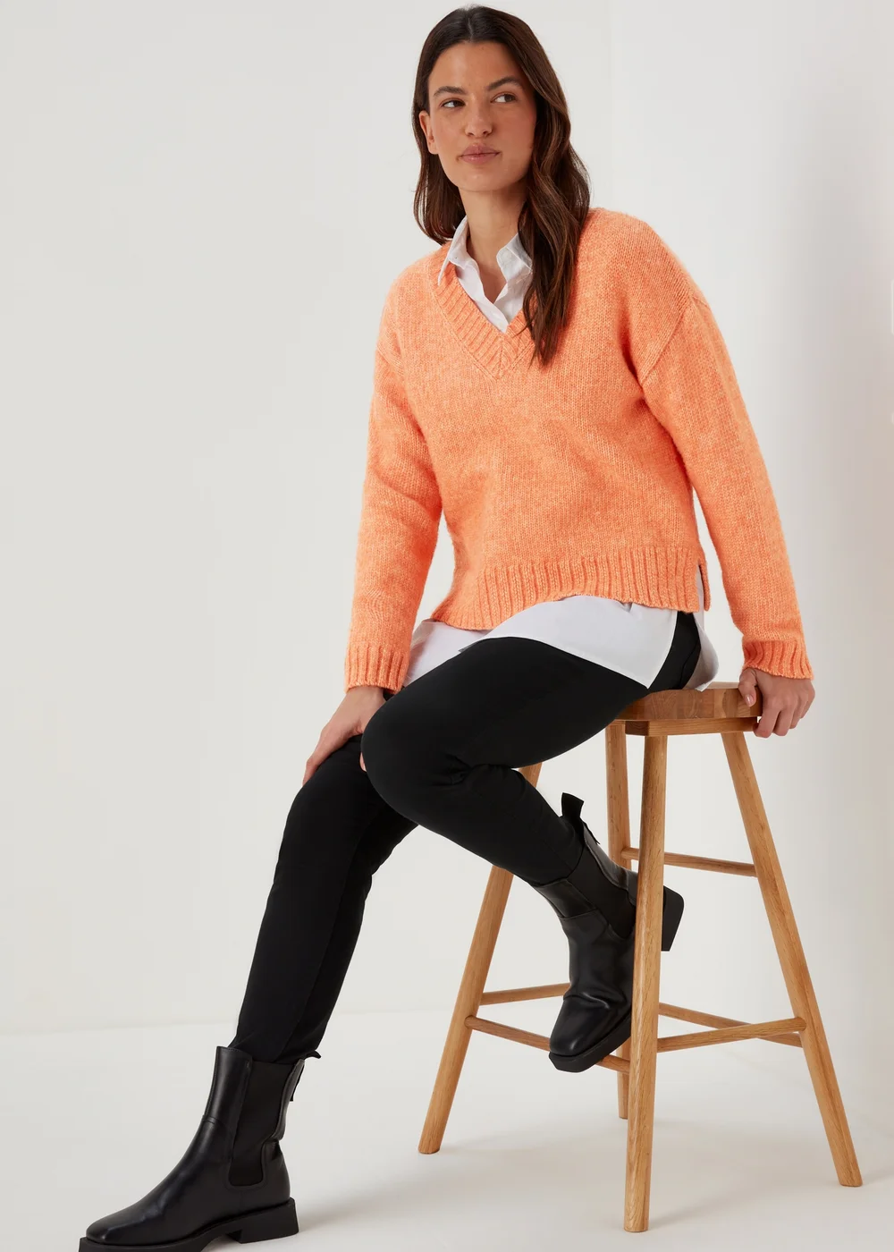 Orange V Neck Brushed Jumper - XS Image 4