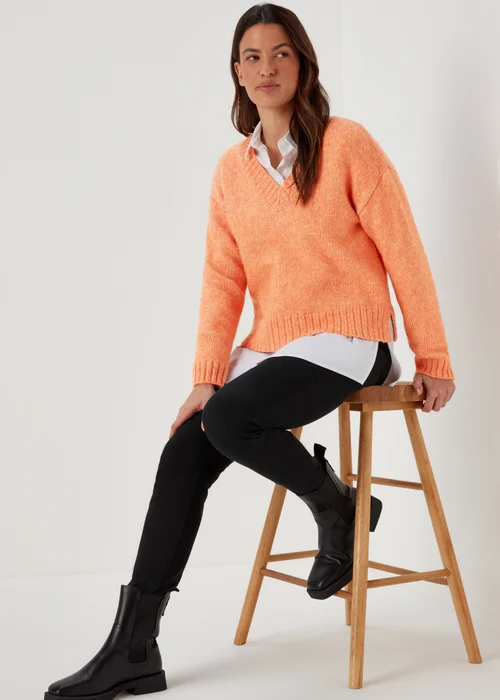 Orange V Neck Brushed Jumper - XS Image 4