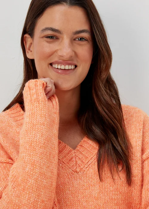 Orange V Neck Brushed Jumper - XS Image 3