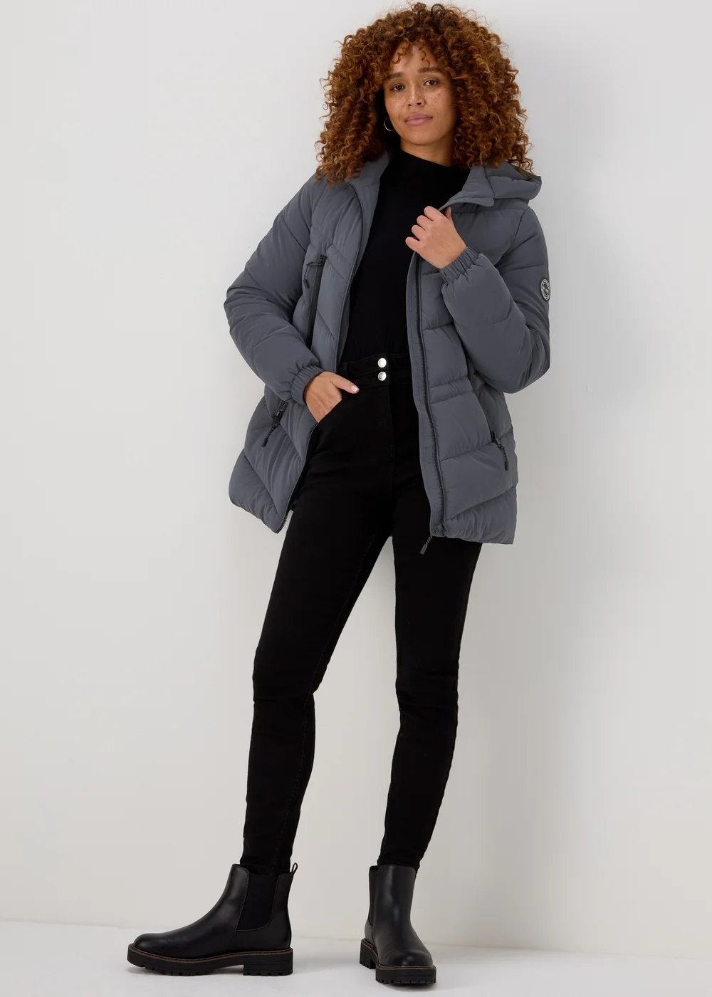 Grey Chevron Short Padded Coat - 8 Image 4