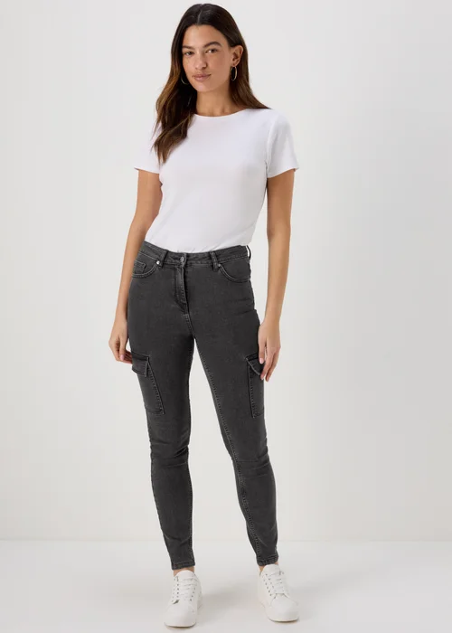 Black Denim Cargo Jeans - 8 Image 1