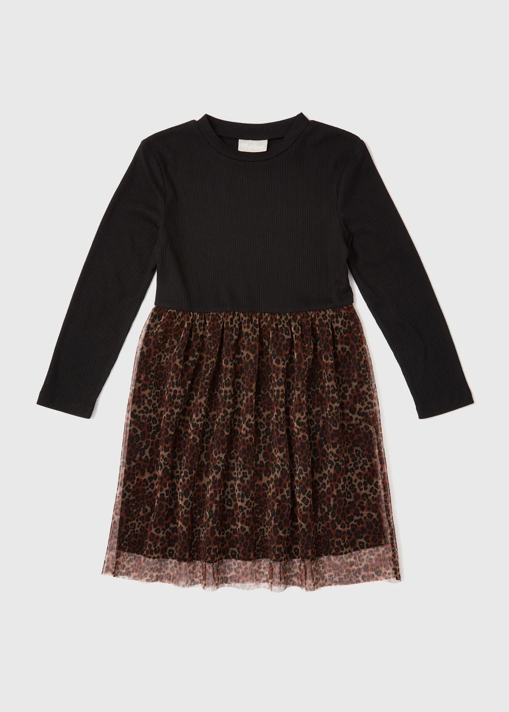 Girls Black Leopard 2 In 1 Mesh Dress (7-12yrs) - 10 Yrs Image 1