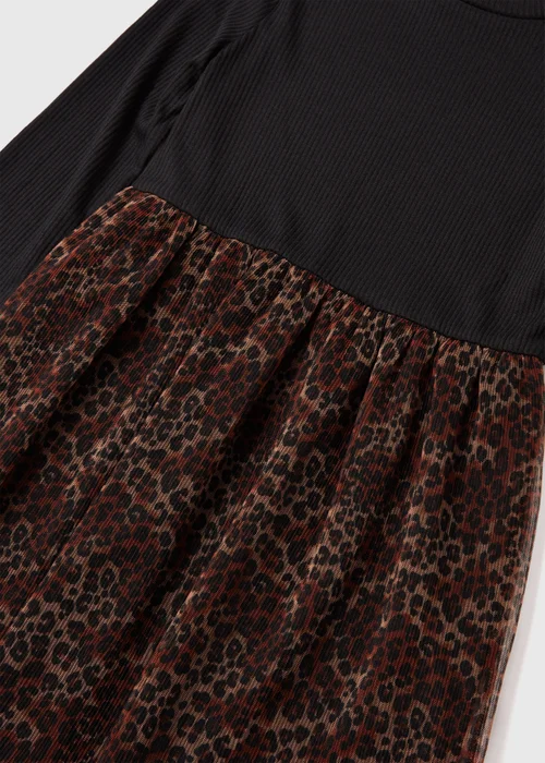 Girls Black Leopard 2 In 1 Mesh Dress (7-12yrs) - 10 Yrs Image 2