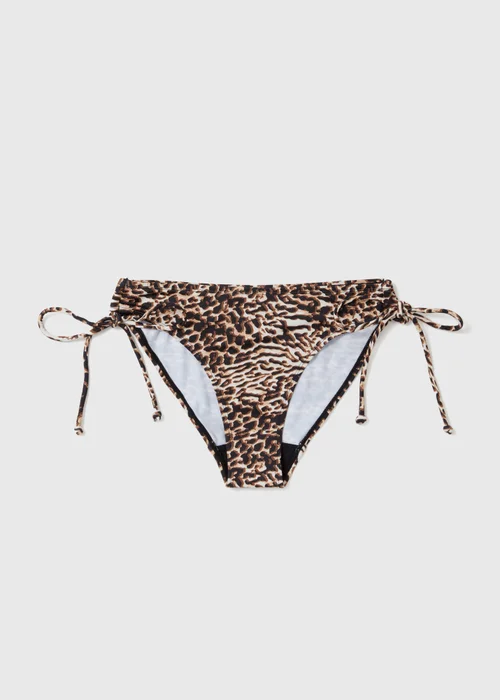 Brown Animal Print Tie Side Bikini Bottoms - 6 Image 4