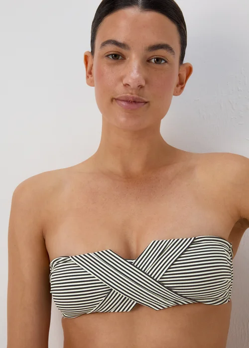 Monochrome Textured Stripe Twist Bikini Top - 6 Image 3