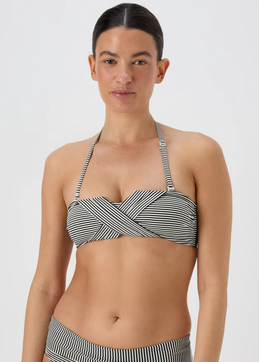 Monochrome Textured Stripe Twist Bikini Top - 6 Image 1