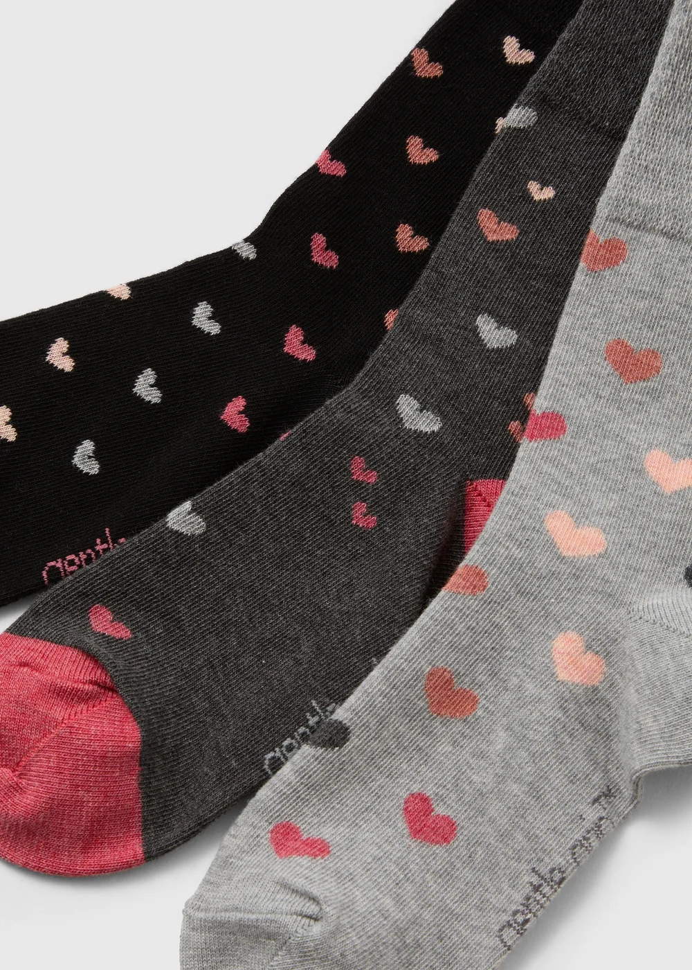 3 Pack Grey Heart Socks - One Size Image 2