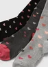 3 Pack Grey Heart Socks - One Size Image 2