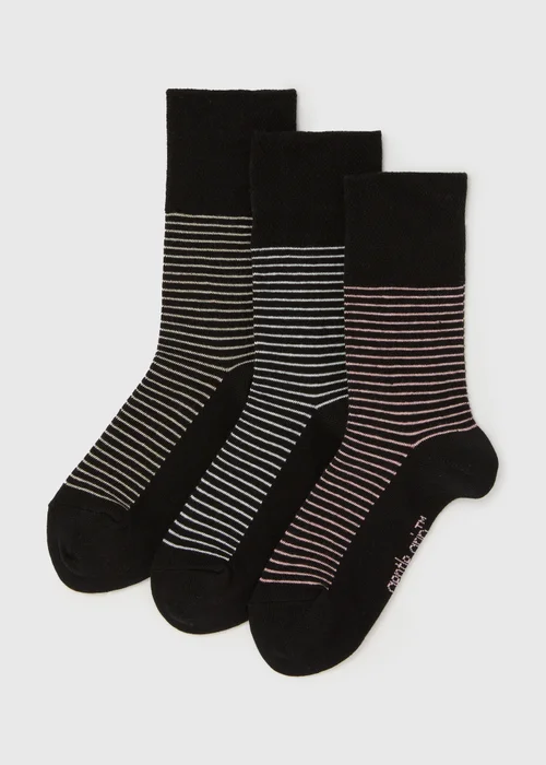 3 Pack Black Stripe Socks - One Size Image 1