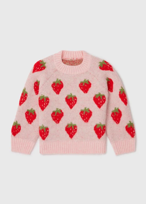 Girls Pink Strawberry Print Jumper (1-7yrs) - 1-1.5 Yrs Image 1