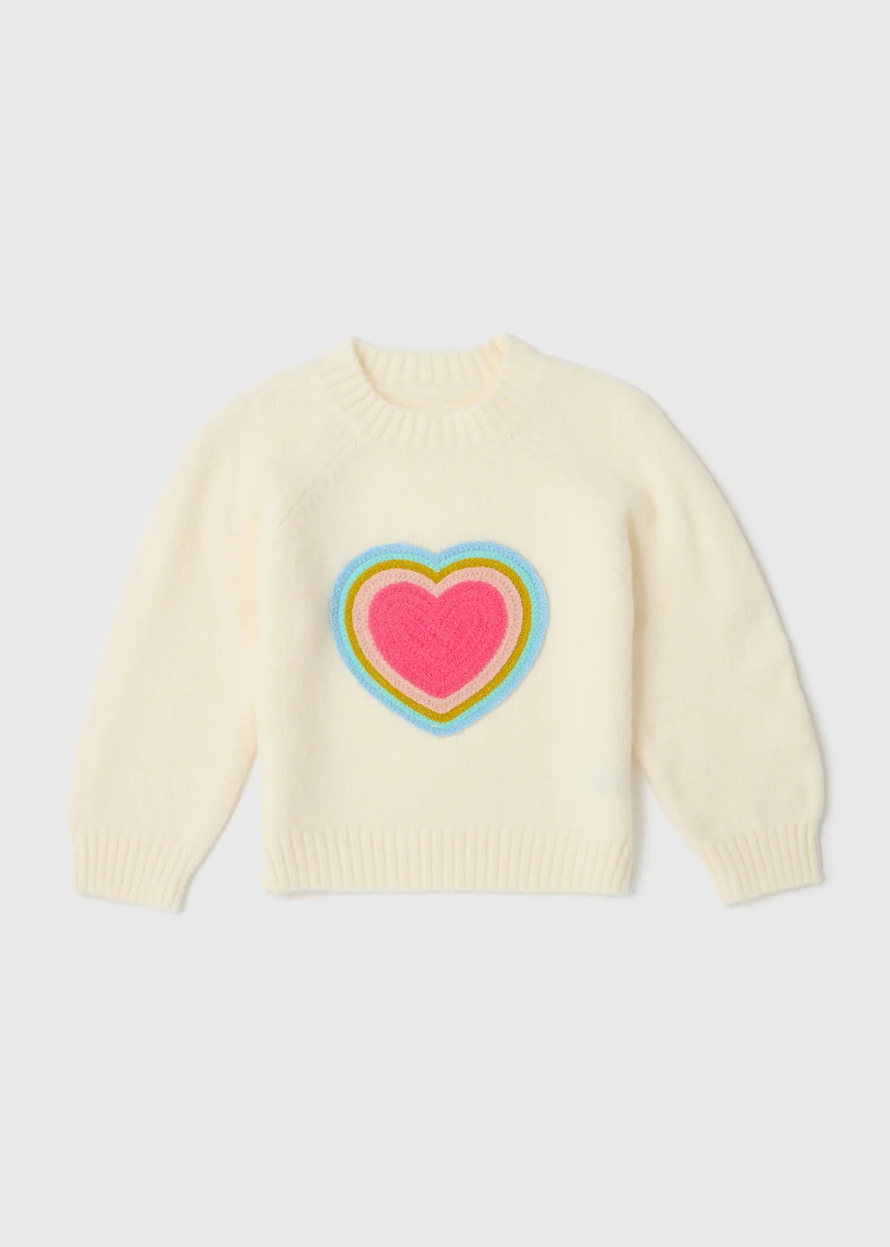 Girls Cream Rainbow Heart Print Knit Jumper (1-7yrs) - Age 2 - 3 Years Image 1