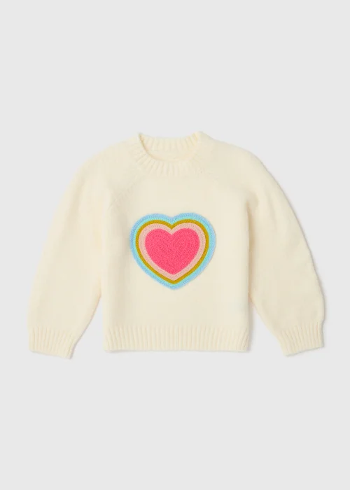 Girls Cream Rainbow Heart Print Knit Jumper (1-7yrs) - Age 2 - 3 Years Image 1