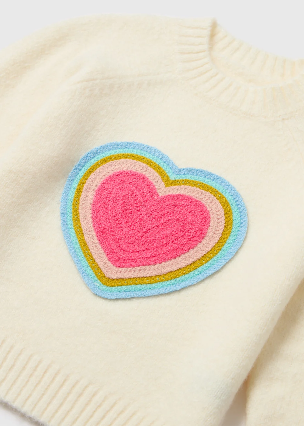 Girls Cream Rainbow Heart Print Knit Jumper (1-7yrs) - Age 2 - 3 Years Image 2