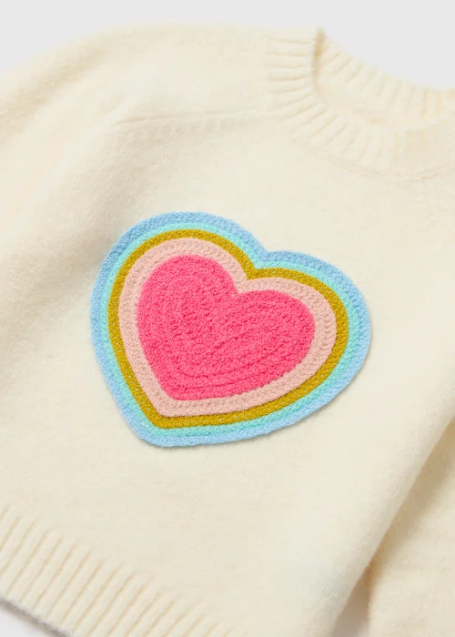 Girls Cream Rainbow Heart Print Knit Jumper (1-7yrs) - Age 2 - 3 Years Image 2