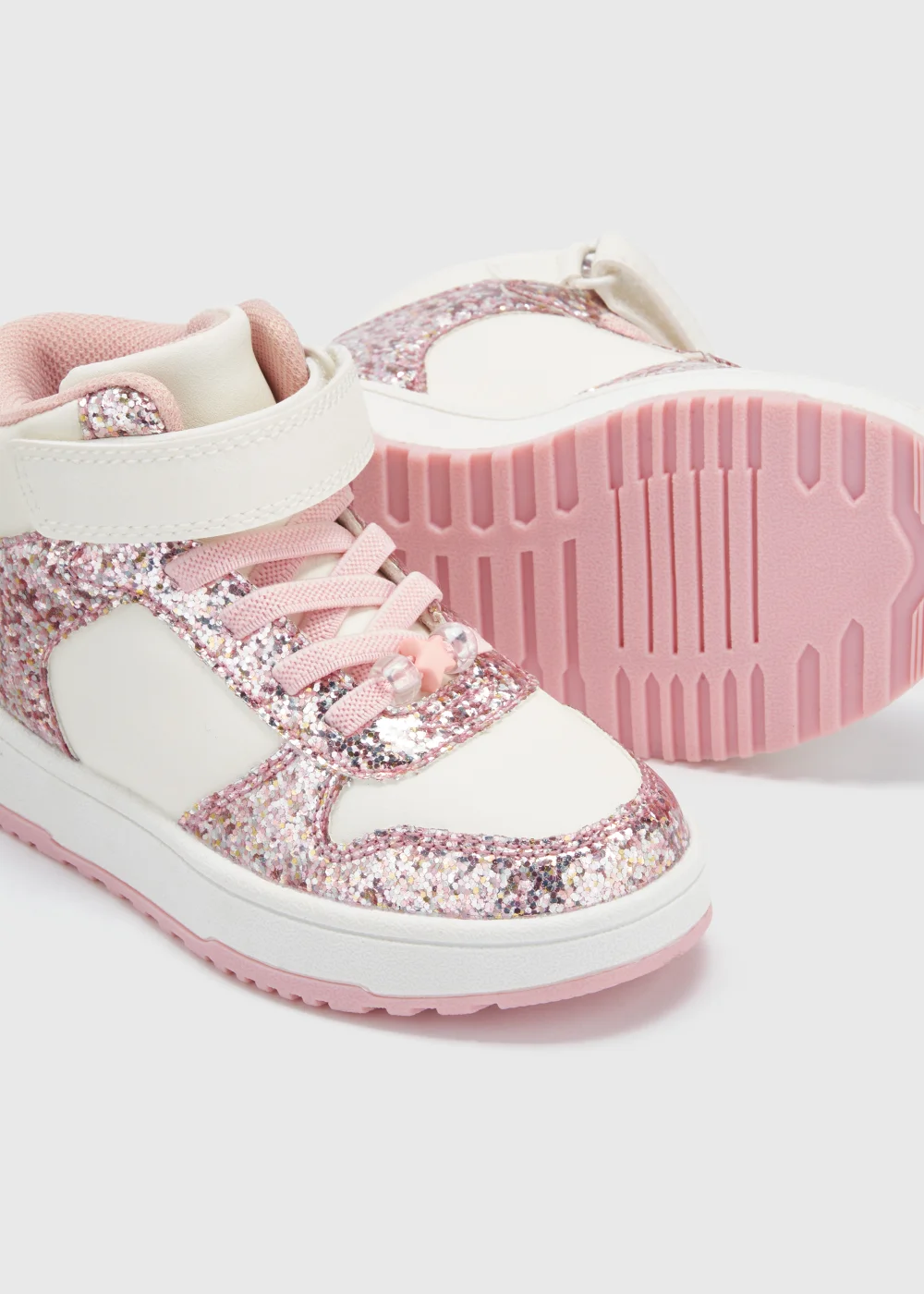 Girls White High Top PU Trainers (Younger 4-12) - Size 4 Infants Image 2