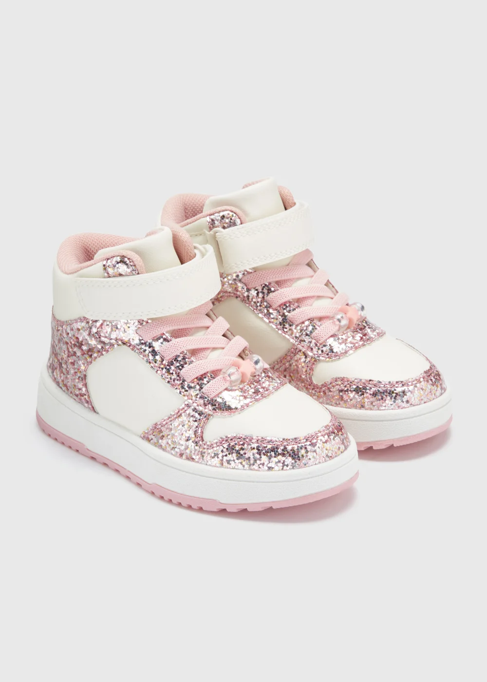 Girls White High Top PU Trainers (Younger 4-12) - Size 4 Infants Image 1