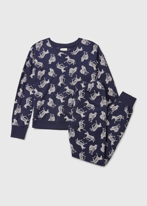 Navy Animal Long Sleeve Pyjama Set - Small Image 4
