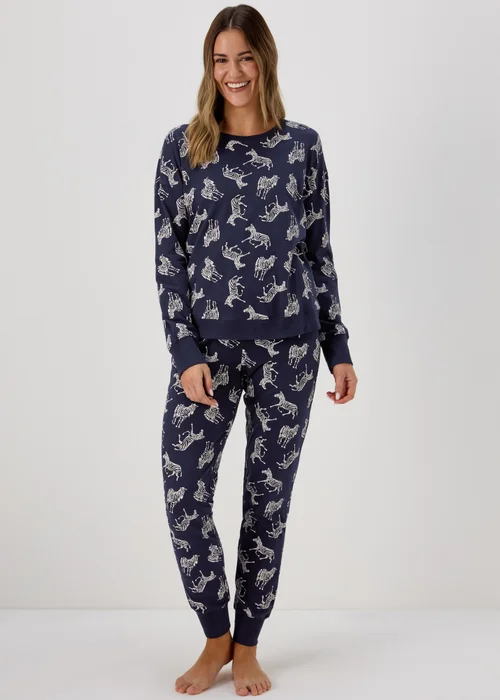 Navy Animal Long Sleeve Pyjama Set - Small Image 1