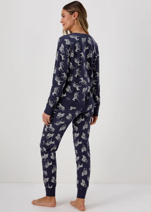 Navy Animal Long Sleeve Pyjama Set - Small Image 2