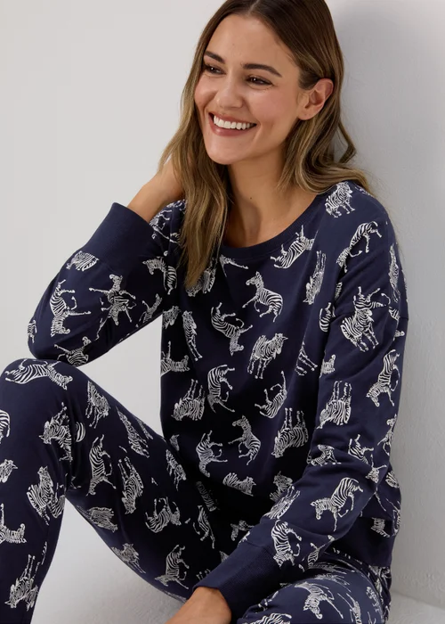 Navy Animal Long Sleeve Pyjama Set - Small Image 3