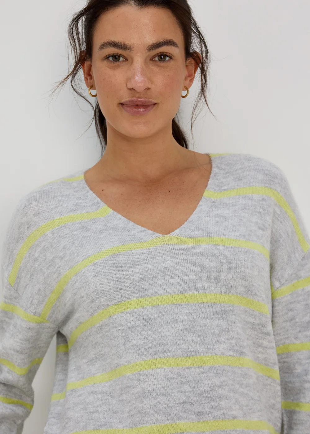 Grey Spandex Stripe V Neck Jumper - XS Image 3