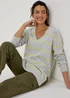 Grey Spandex Stripe V Neck Jumper - XS Image 4