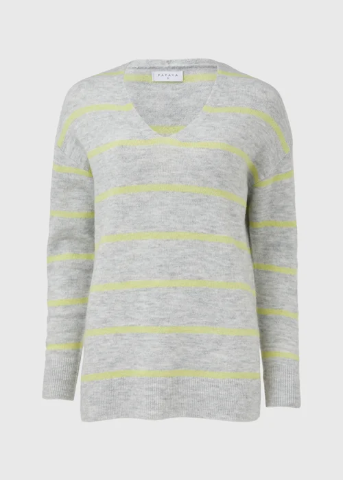 Grey Spandex Stripe V Neck Jumper - XS Image 5
