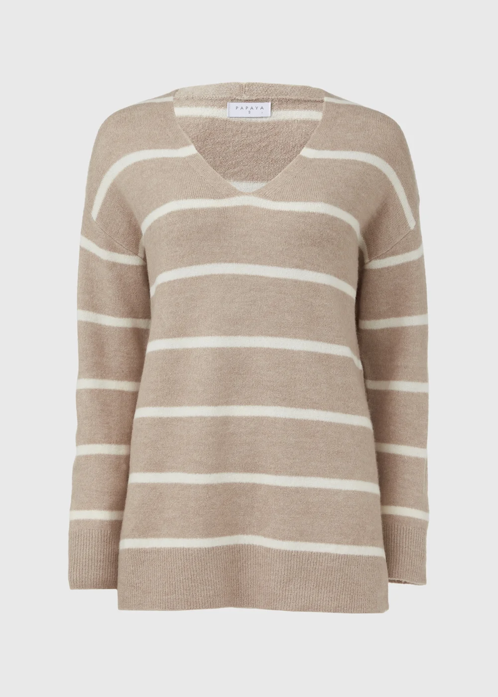 Beige Spandex Stripe V Neck Jumper - XS Image 5