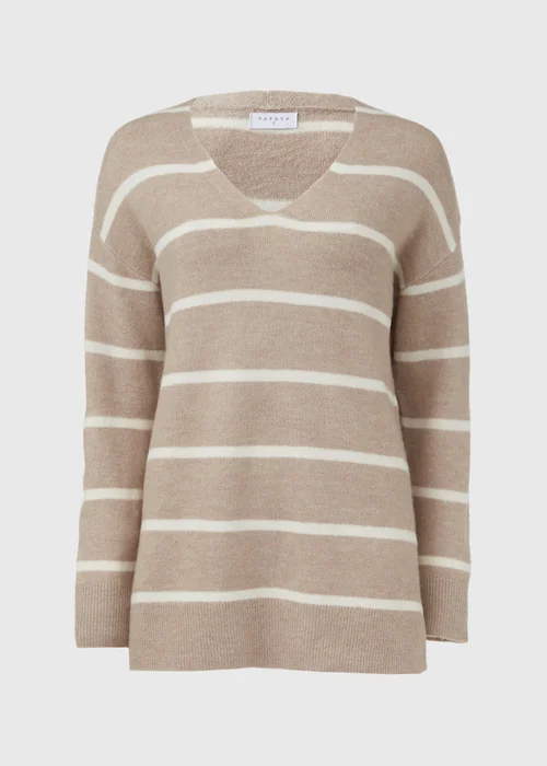 Beige Spandex Stripe V Neck Jumper - XS Image 5
