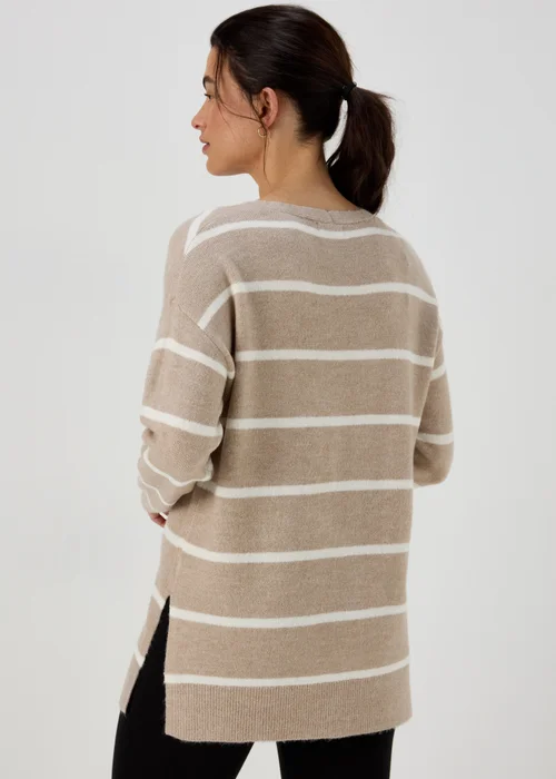 Beige Spandex Stripe V Neck Jumper - XS Image 2
