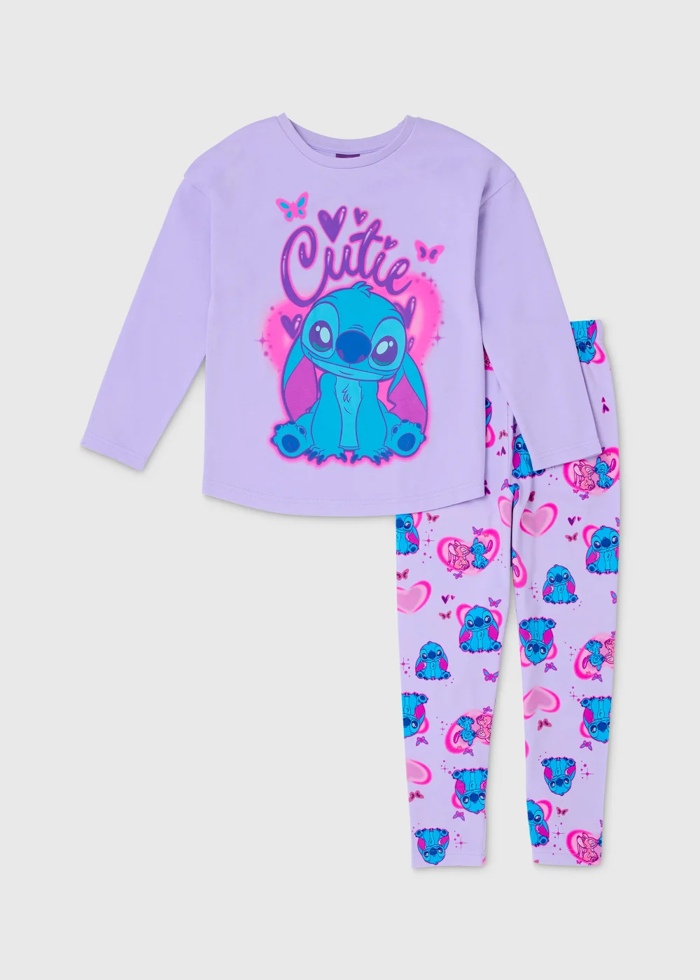 Kids Lilac Stitch Print Pyjama Set (4-12yrs) - Age 10 Years Image 1