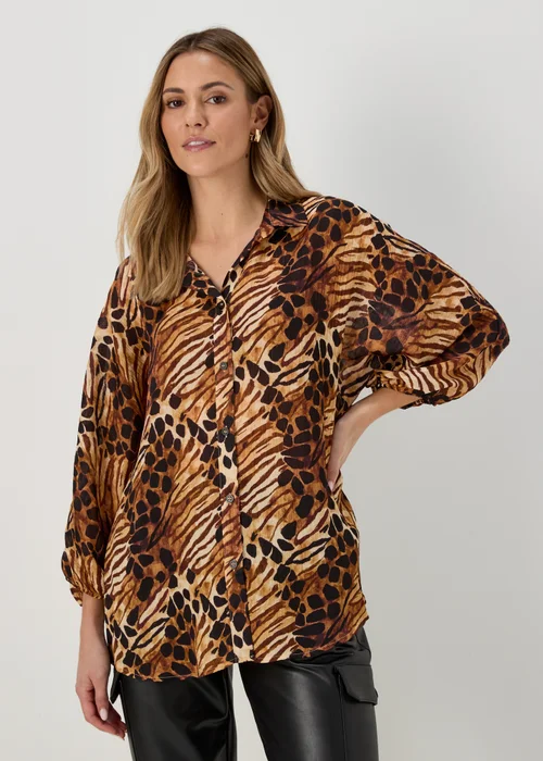 Brown Tiger Print Shirt - 8 Image 1