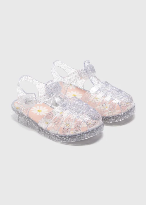 Girls Silver Glitter Jelly Shoes (Younger 4-12) - Size 4 Infants Image 1