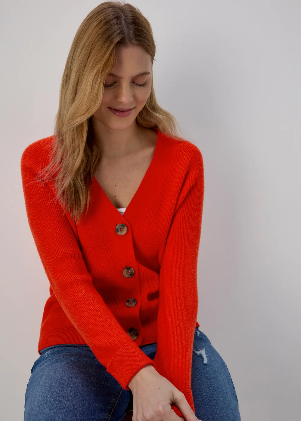 Red Button Crewneck Cardigan - XS Image 1