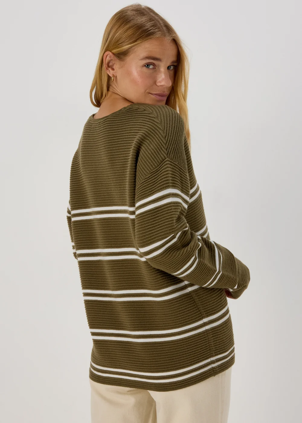 Khaki Rib Ottoman Stripe Jumper - XS Image 2