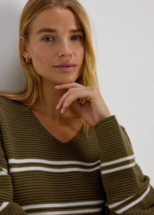 Khaki Rib Ottoman Stripe Jumper - XS Image 3