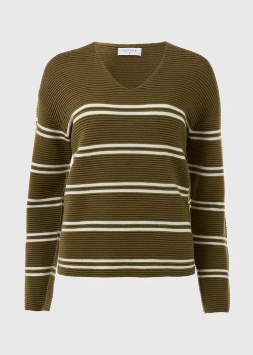 Khaki Rib Ottoman Stripe Jumper - XS Image 5
