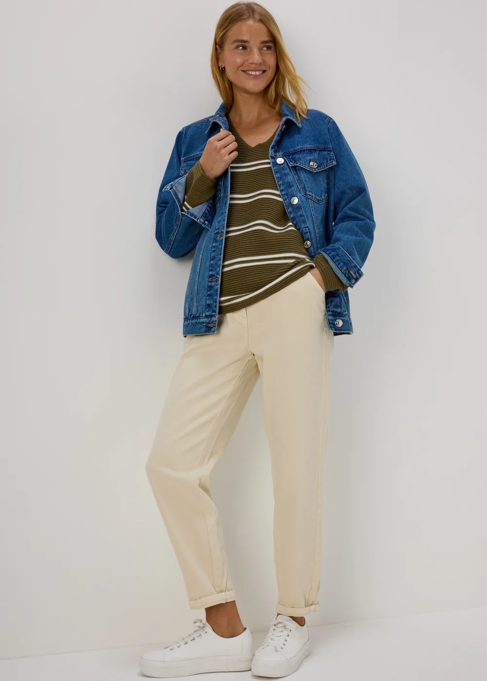 Khaki Rib Ottoman Stripe Jumper - XS Image 4