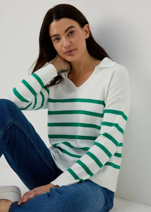Ivory Green Stripe Open Collar
Jumper - XS Image 2