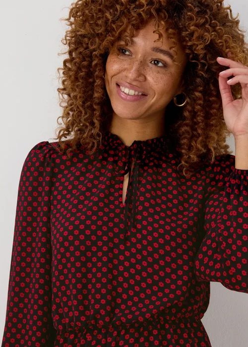 Red Floral Print Bubble Mini Dress - 8 Image 3