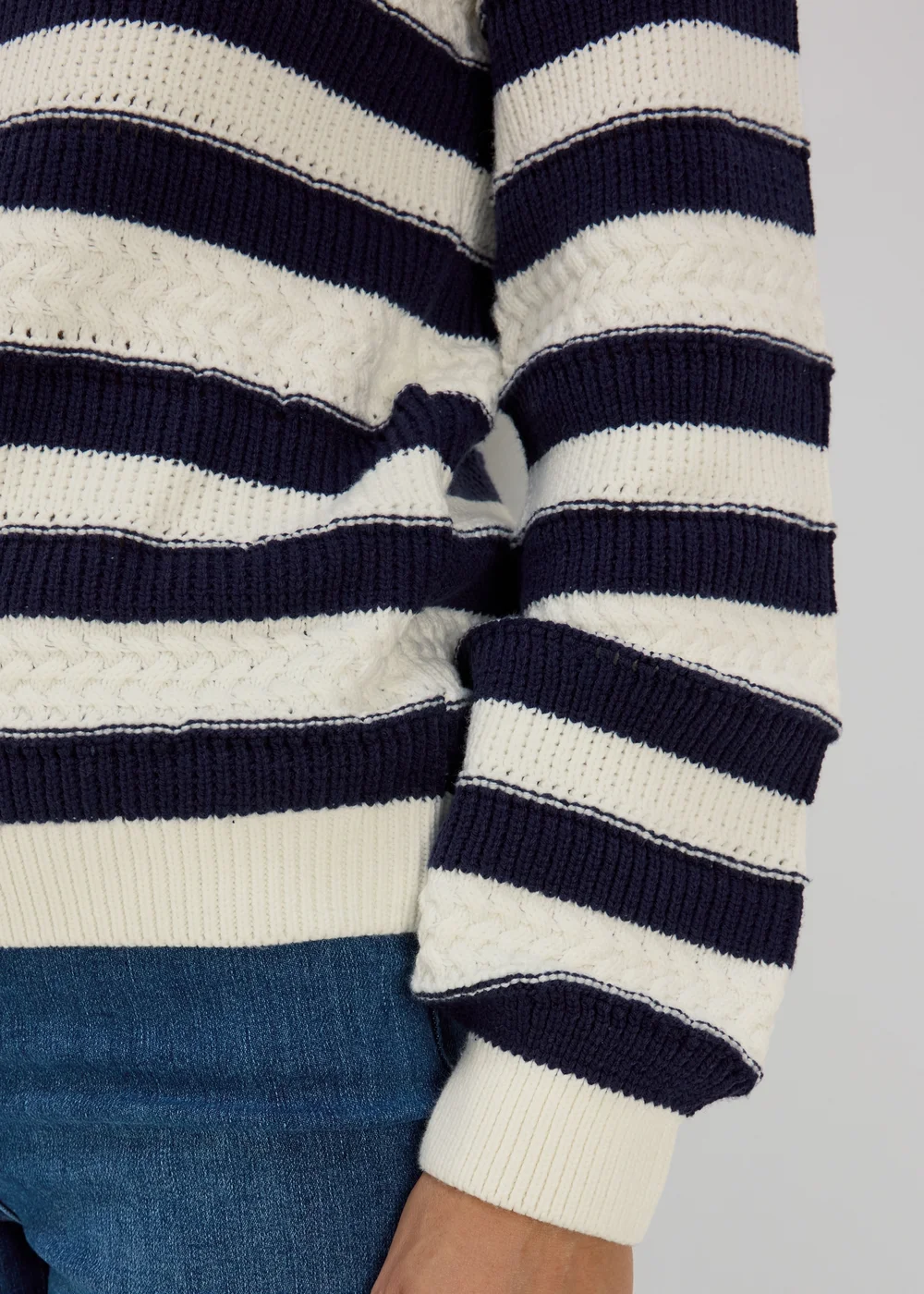 Cream & Navy Stripe Cable Jumper - XS Image 5