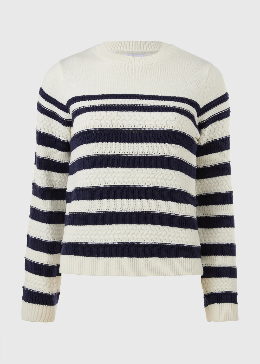 Cream & Navy Stripe Cable Jumper - XS Image 6