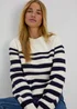 Cream & Navy Stripe Cable Jumper - XS Image 1